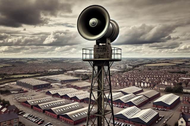 People in Corby are puzzled by the sound of a wartime air raid siren. Image: ChatGPT