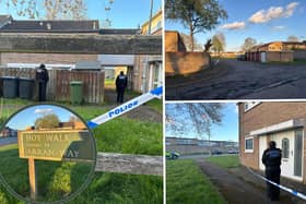 Police are guarding a scene in Corby following a stabbing. Part of Hoy Walk between Shetland Way and Uist Walk, close to Medina Park (top right) is cordoned off and detectives have been carrying out door-to-door enquiries