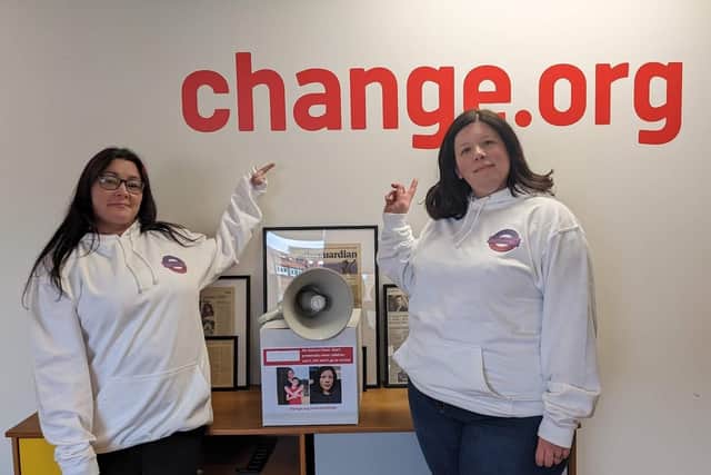 Maddie (left) and Susan (right) began the day at the Change petition offices.