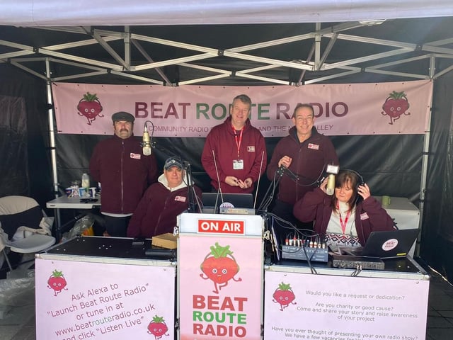 People attend Rushden's St George's Day market on Saturday