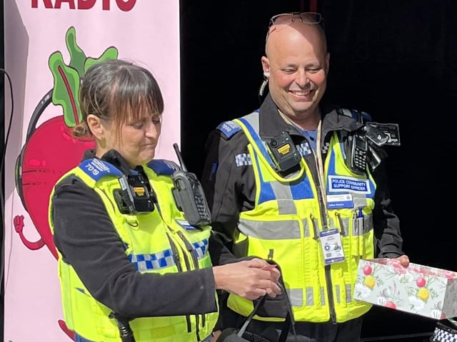 People attend Rushden's St George's Day market on Saturday