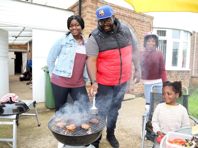 Queen's Platinum Jubilee, street party and celebration - Second Avenue, Wellingborough, Nelson family cooking a BBQ