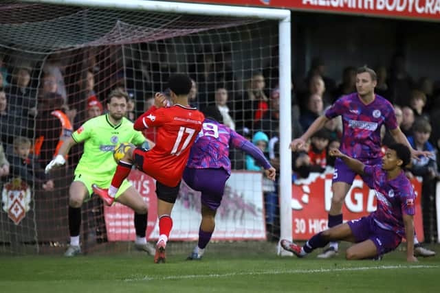 Ismael Fatadjo goes close for Kettering (Picture: Peter Short)