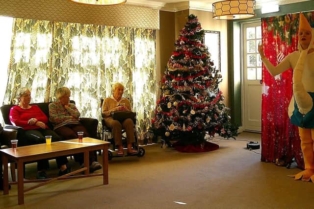 Residents at Brampton View Care Home watch on in delight at the Mother Goose performance