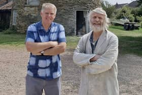 Trevor Stainwright with miller Nigel Moon, who owns and runs the tower mill at Whissendine, Rutland