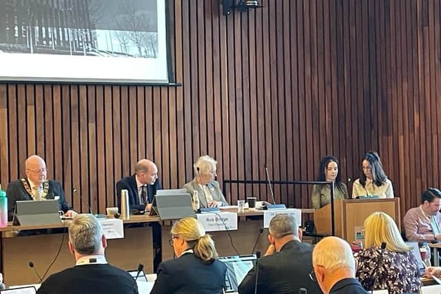 Claire and Lauren Holmes spoke before NNC's full council meeting about their campaign for justice for their sister Collette Gallacher