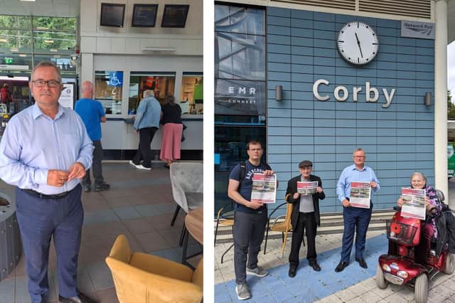Corby and East Northants Labout PPC Lee Barron with Labour activists at Corby Railway Station.