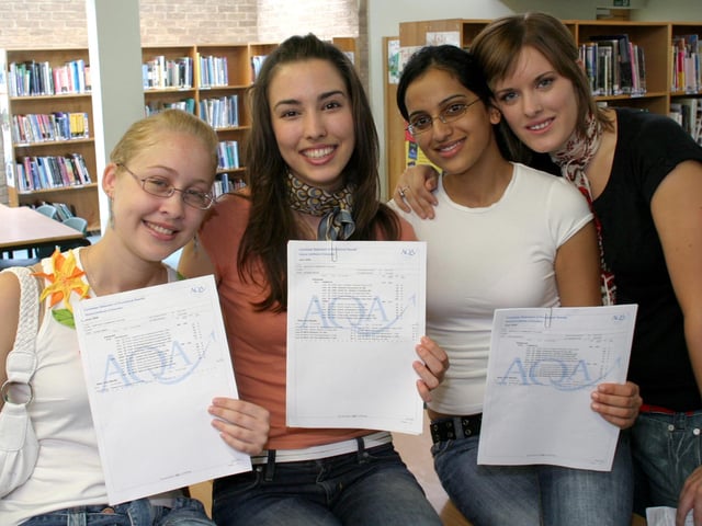 Claire Simms, Eleanor McKee, Arti Khistriya and Paula Irwin picking up their A-Level results, August 2006