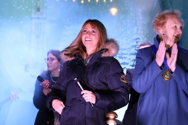 Kettering, Christmas lights switch on, Samia Longchambon from Coronation Street switches on the lights