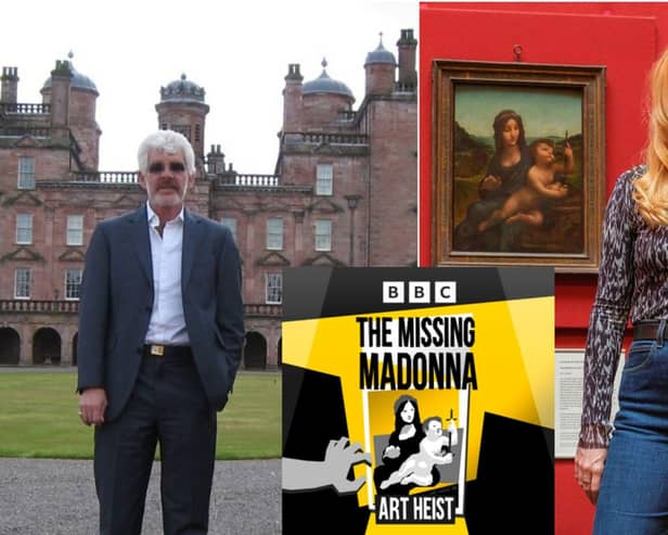 Left: Robbie Graham at Drumlanrig Castle. Right: Olivia Graham at the National Galleries of Scotland with the Madonna of the Yarnwidner in the background (Images: BBC)