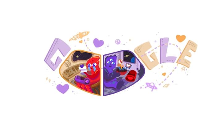 Google's latest Doodle features a pair of loved up aliens (Google)