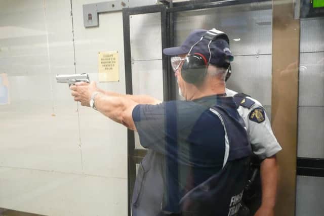 Indoor target practice with the Mounties.