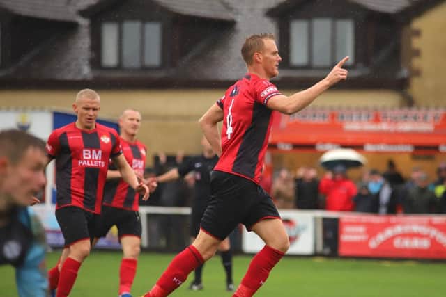 Brett Solkhon's hat-trick of penalties helped Kettering Town through to the fourth qualifying round of the Emirates FA Cup and a trip to Aldershot Town. Picture by Peter Short