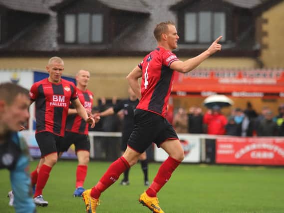 Brett Solkhon's hat-trick of penalties helped Kettering Town through to the fourth qualifying round of the Emirates FA Cup and a trip to Aldershot Town. Picture by Peter Short