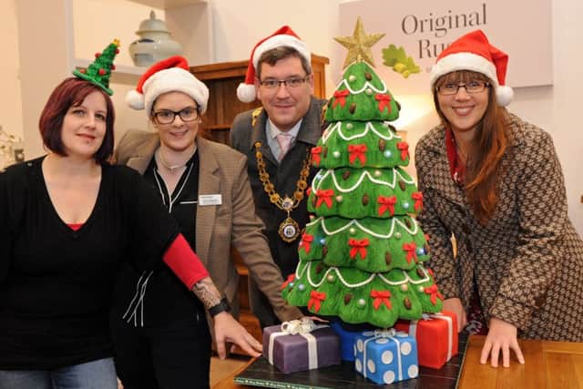Caz Clarke - Cake Artist; Kerri Beckett -store manager Oak Furniture Land Kettering; Mayor of Kettering - Councillor Scott Edwards; Maxine Andrews - Kettering General Hospital Charity Fund - Fundraiser