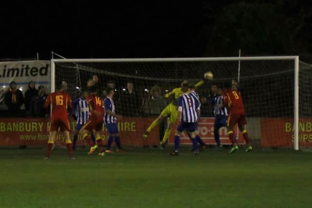Paul White makes a first-half save during Kettering's draw at Banbury