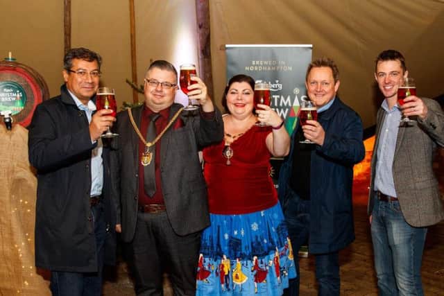 The launch of the Carlsberg Christmas beer - unique to Northampton - that is raising money for Northamptonshire Community Foundation