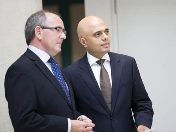 Paul Blantern with Sajid Javid at the opening of the council's 53m Angel House headquarters.