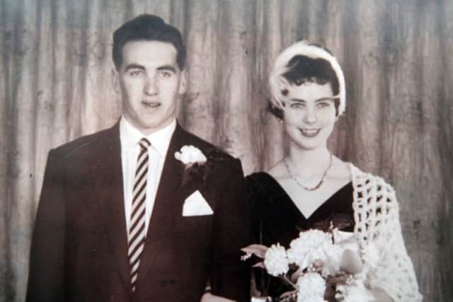 Alan and Loretta on their wedding day 60 years ago