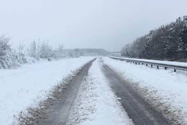 The A14 has been closed for several hours because of the snow. Picture courtesy of Northamptonshire Police.