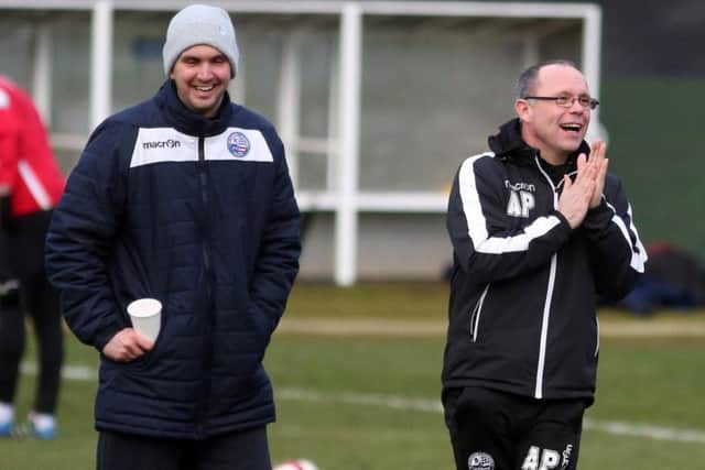 Andy Peaks was all smiles as AFC Rushden & Diamonds maintained top spot in the Evo-Stik South League East. Picture by Alison Bagley