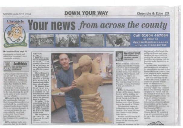 Mick pictured with the sculpture in the newspaper back in 2004