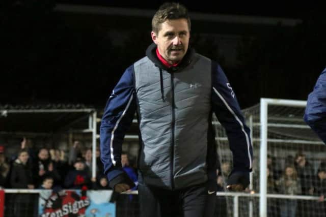 Marcus Law was a happy man as Kettering Town beat King's Lynn Town to move to the top of the league. Pictures by Peter Short