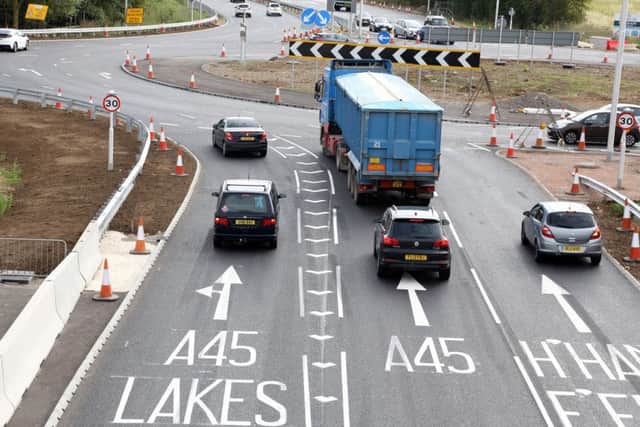 The roadworks on the A45 are being carried out between Rushden Lakes and Raunds