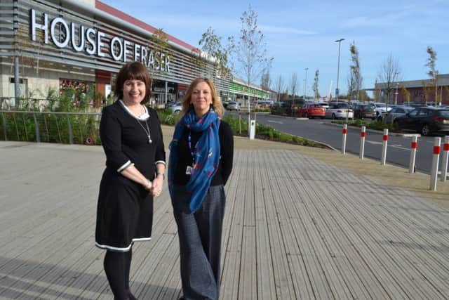 Tina Pratt (Rushden Jobcentre) and Cheryl Needham (Tresham College) at Rushden Lakes