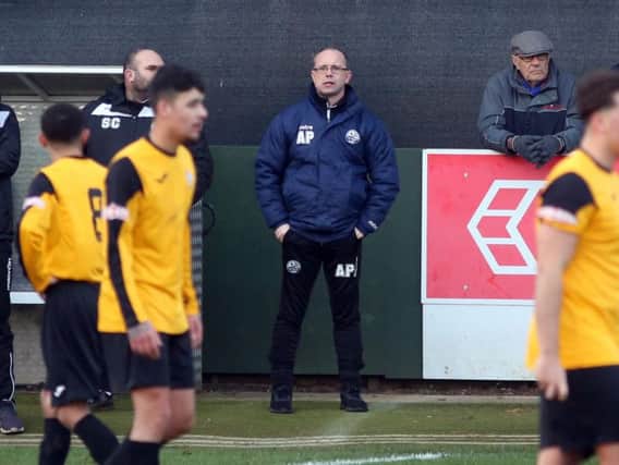 Andy Peaks watches on during AFC Rushden & Diamonds' 0-0 draw with Marlow. Pictures by Alison Bagley