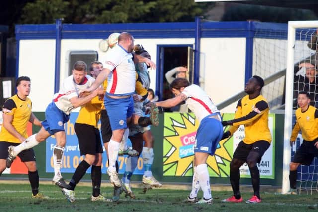 Action from AFC Rushden & Diamonds' 0-0 draw with Marlow at the weekend. Picture by Alison Bagley