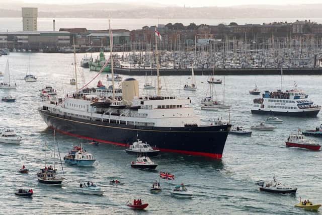 The Royal Yacht Britannia sailing into Portsmouth for the last time in 1997. Credit Rebecca Naden/PA Wire