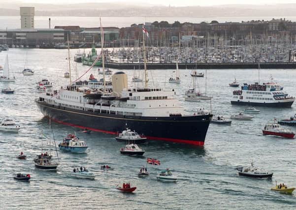The Royal Yacht Britannia sailing into Portsmouth for the last time in 1997. Credit Rebecca Naden/PA Wire