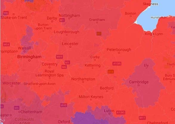 Red indicates a high level of flu cases while blue highlights a low level of flu cases