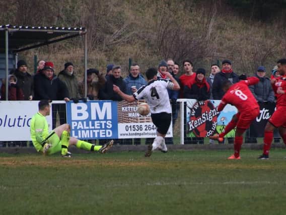 Aaron O'Connor fired Kettering Town into an early lead against Kings Langley at Latimer Park. Pictures by Peter Short