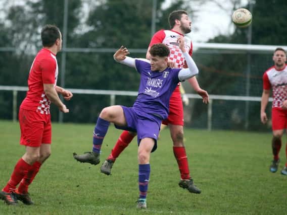 Action from Rothwell Corinthians' 2-1 home defeat to Daventry Town in the UCL Premier Division
