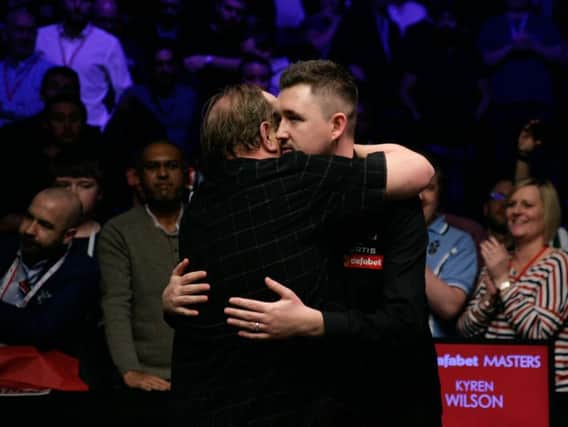 Kyren Wilson is consoled after his defeat to Mark Allen in the Dafabet Masters final. Picture courtesy of World Snooker