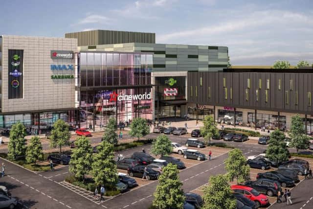 A CGI of the Cineworld cinema and leisure facilities at Rushden Lakes