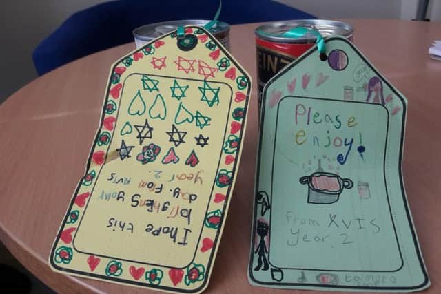 Tins of soup donated by Rothwell pupils. NNL-180502-123526005