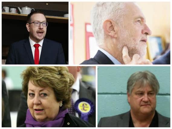 Clockwise from left: Andrew Gwynne, Jeremy Corbyn, Chris Stanbra and Margot Parker