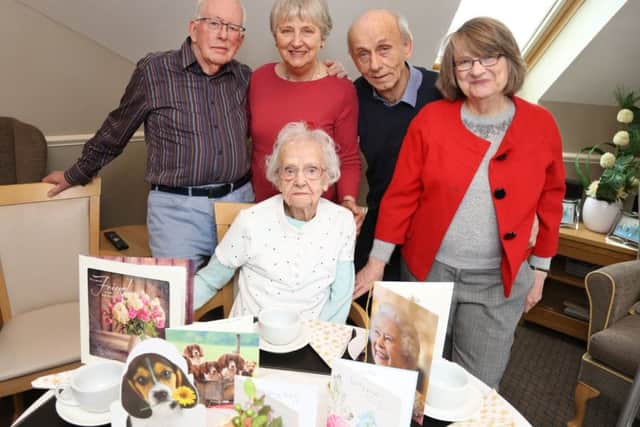 David Doubleday (son-in-law), Kate Doubleday (daughter), Pete Atkins (nephew), Margaret Atkins (niece-in-law), with Kathleen (Kit) Mears