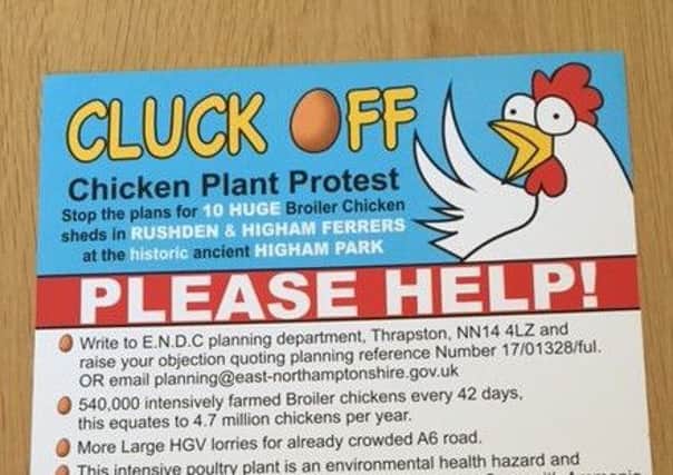 One of the leaflets distributed by the Cluck Off group