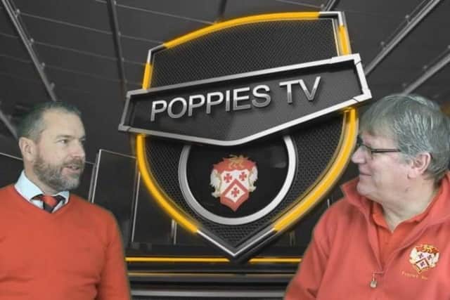 Kettering Town owner Ritchie Jeune on the set of Poppies TV with presenter Paul Cooke