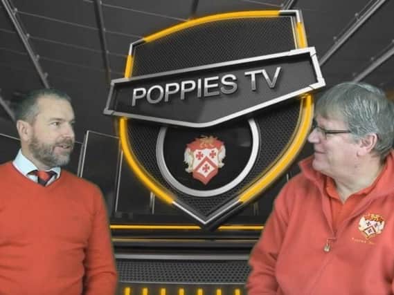 Kettering Town owner Ritchie Jeune on the set of Poppies TV with presenter Paul Cooke
