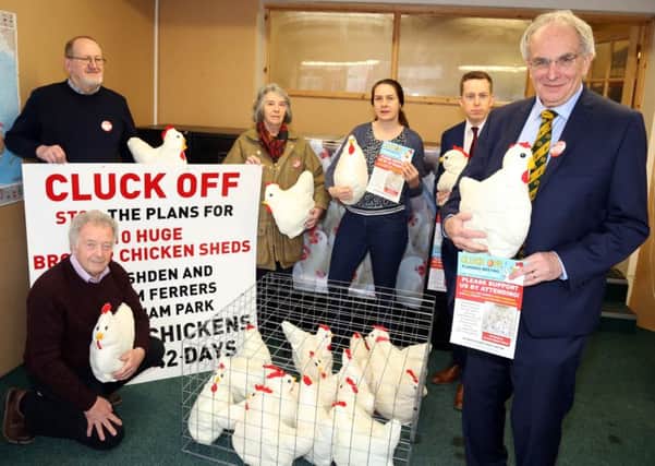 Members of the Cluck Off campaign group with MPs Peter Bone and Tom Pursglove and East Northants councillor Helen Harrison