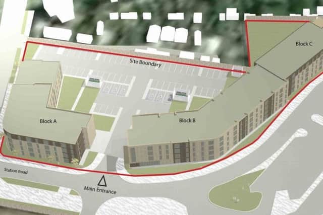 An aerial view of the proposed 150 flats in Station Road, Corby. NNL-180223-171250005