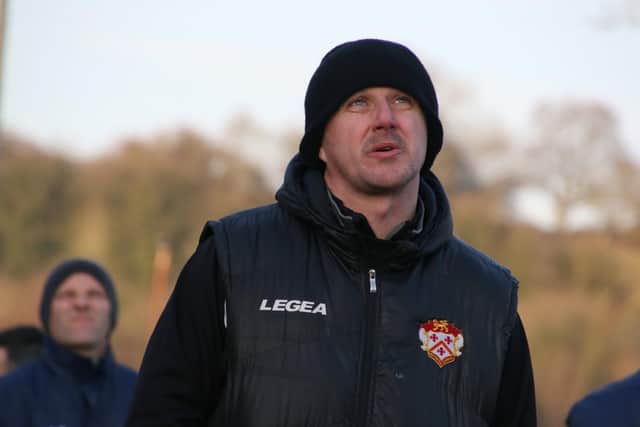 Kettering Town boss Marcus Law was frustrated after seeing his team lose 2-0 at Chesham United. Pictures by Peter Short