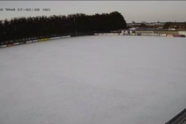 This was the snowy scene at Hayden Road last night (Wednesday), captured by AFC Rushden & Diamonds' CCTV cameras at the ground