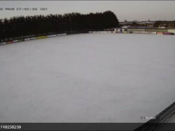 This was the snowy scene at Hayden Road last night (Wednesday), captured by AFC Rushden & Diamonds' CCTV cameras at the ground