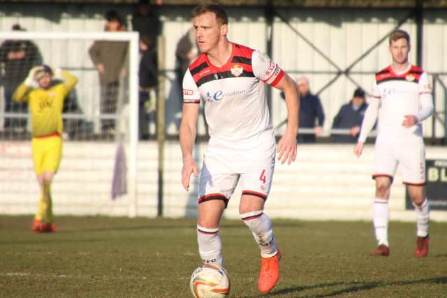 Kettering Town captain Brett Solkhon in action during the 2-0 defeat at Chesham United last weekend. Pictures by Peter Short